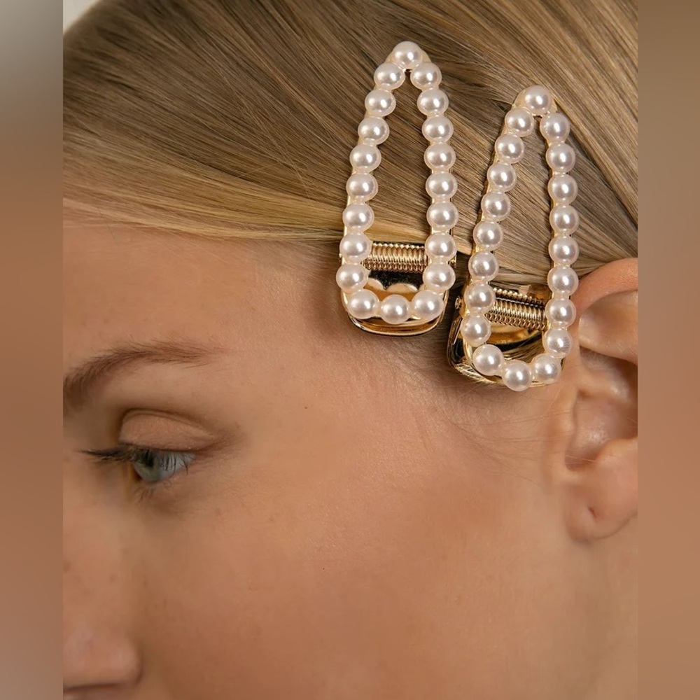 NWT J. Crew factory Pearl Embelished Hair Clips Ivory & Gold